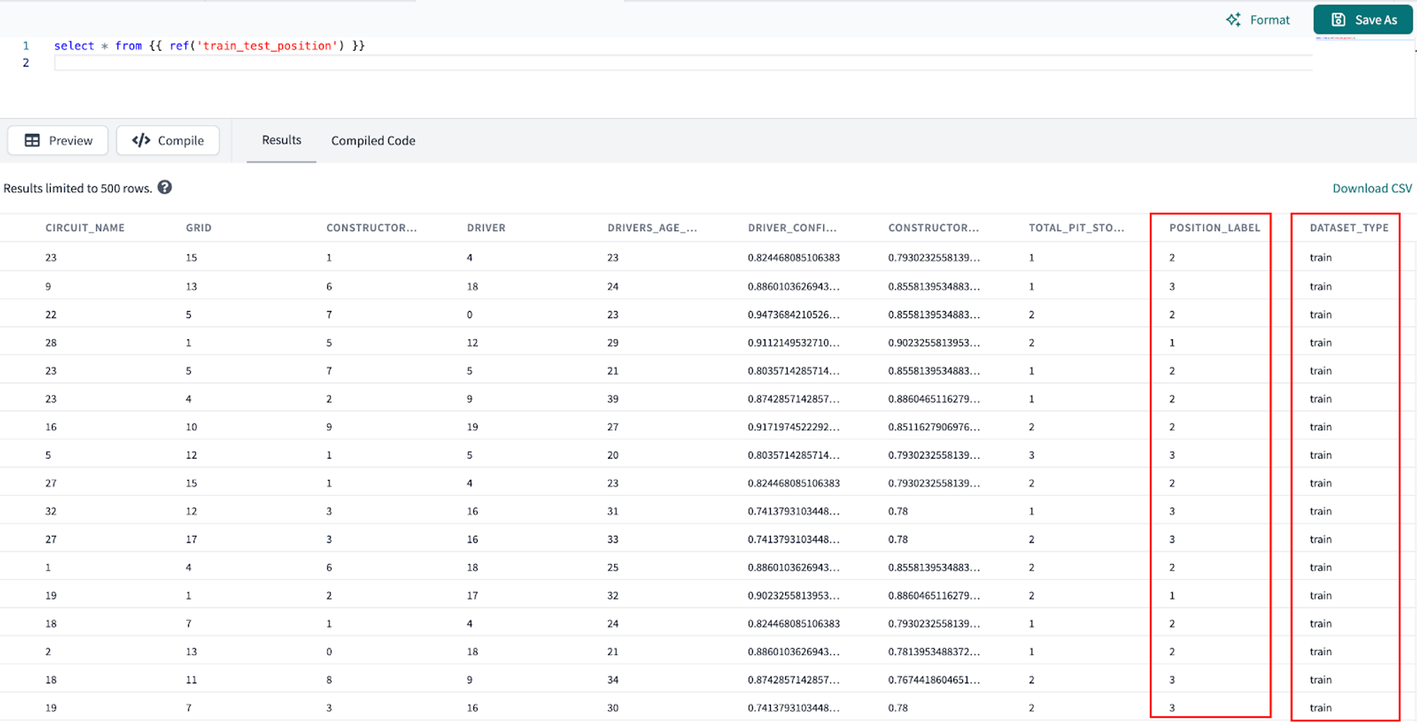Preview which rows of our model were used for training and testing Preview which rows of our model were used for training and testing